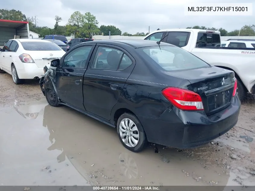 2019 Mitsubishi Mirage G4 Es VIN: ML32F3FJ7KHF15001 Lot: 40739654