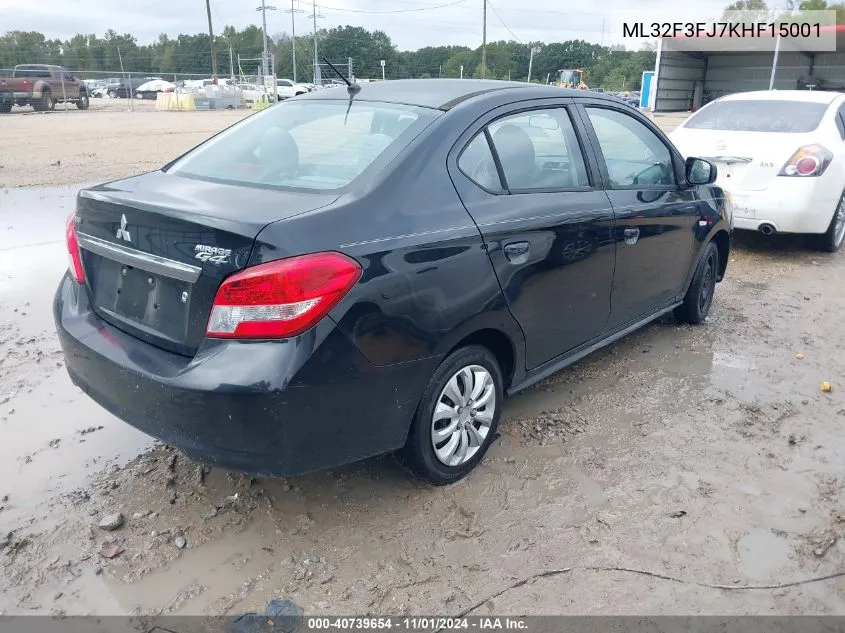 2019 Mitsubishi Mirage G4 Es VIN: ML32F3FJ7KHF15001 Lot: 40739654