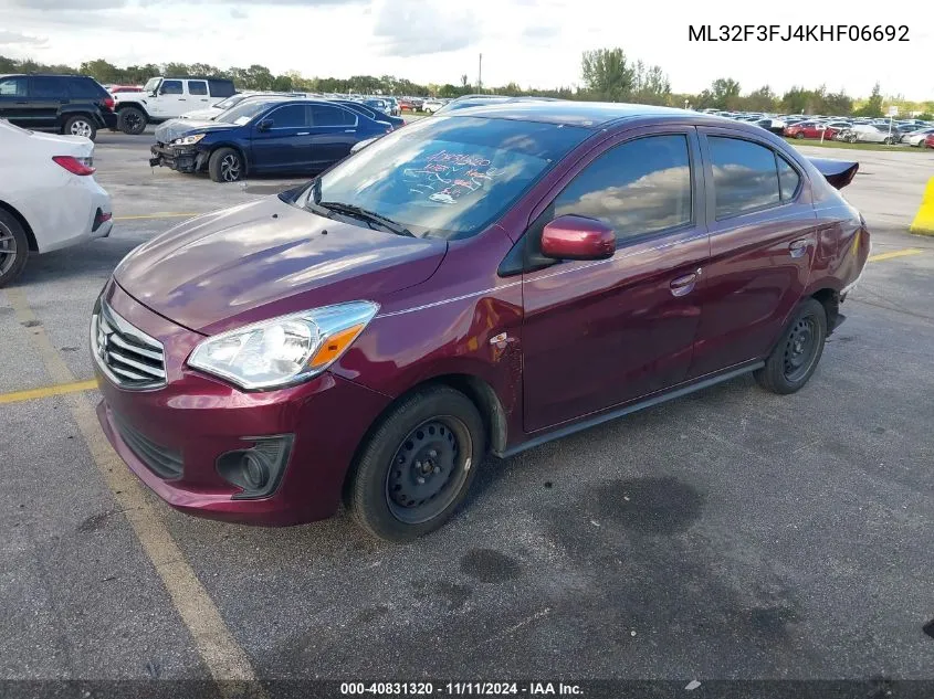 2019 Mitsubishi Mirage G4 Es VIN: ML32F3FJ4KHF06692 Lot: 40831320