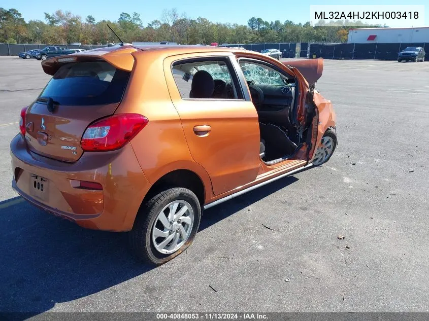 2019 Mitsubishi Mirage Se VIN: ML32A4HJ2KH003418 Lot: 40848053