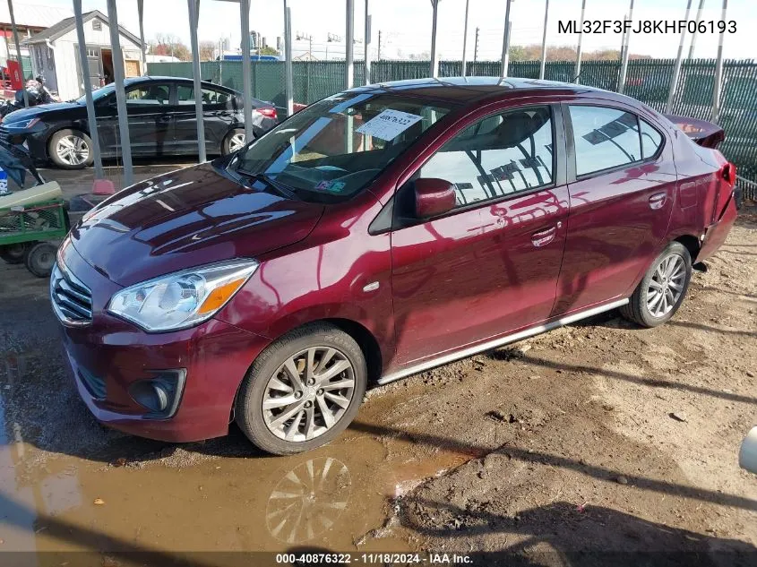 2019 Mitsubishi Mirage G4 Es VIN: ML32F3FJ8KHF06193 Lot: 40876322