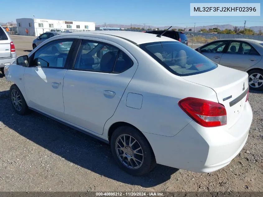 2019 Mitsubishi Mirage G4 Es VIN: ML32F3FJ2KHF02396 Lot: 40895212