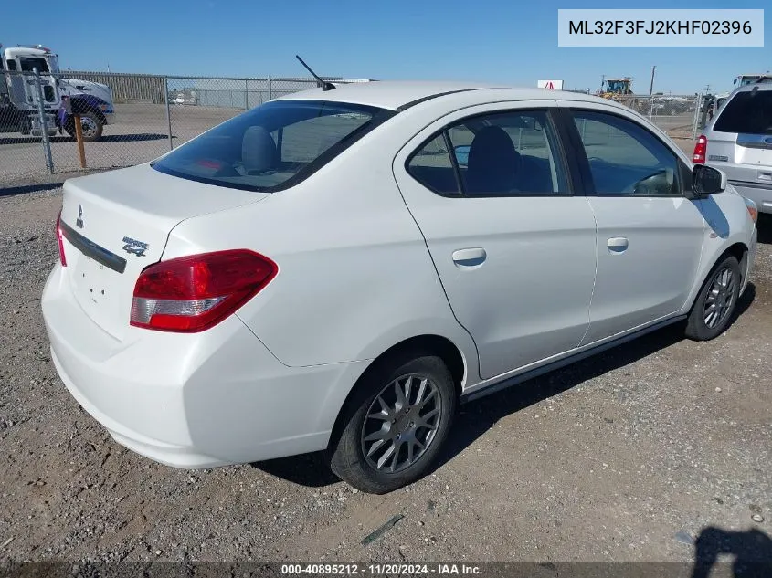 2019 Mitsubishi Mirage G4 Es VIN: ML32F3FJ2KHF02396 Lot: 40895212