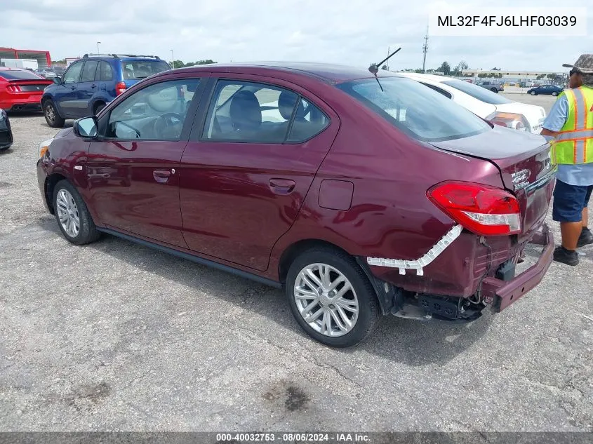 2020 Mitsubishi Mirage G4 Le VIN: ML32F4FJ6LHF03039 Lot: 40032753