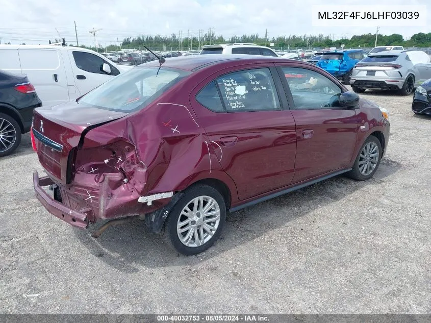 2020 Mitsubishi Mirage G4 Le VIN: ML32F4FJ6LHF03039 Lot: 40032753