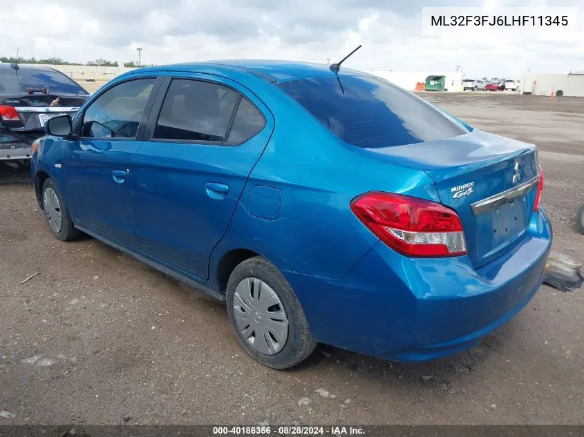 2020 Mitsubishi Mirage G4 Es VIN: ML32F3FJ6LHF11345 Lot: 40186356