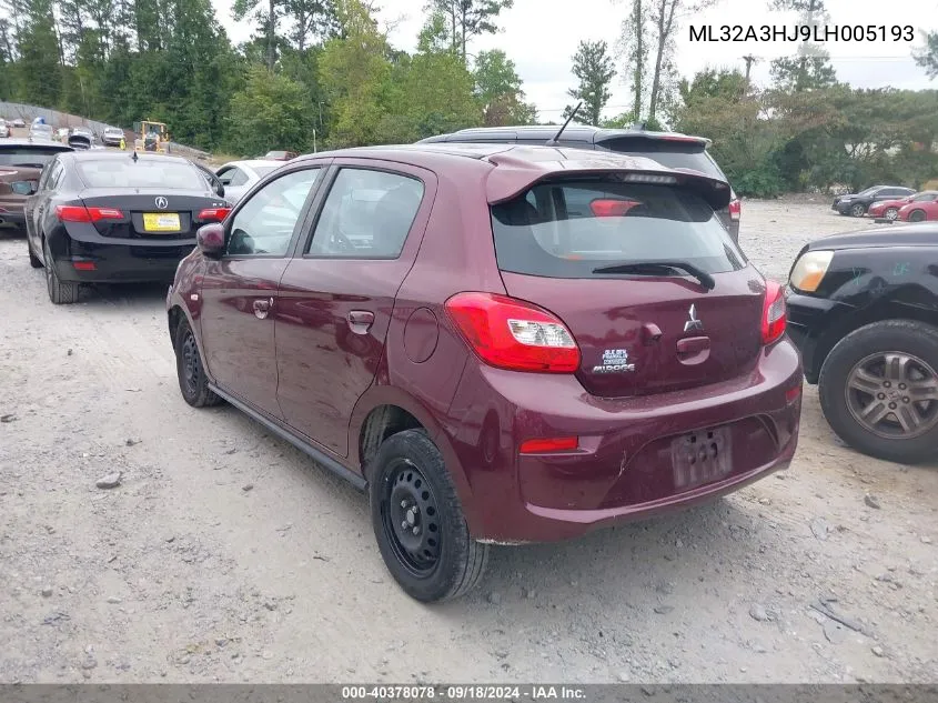 2020 Mitsubishi Mirage Es/Se VIN: ML32A3HJ9LH005193 Lot: 40378078