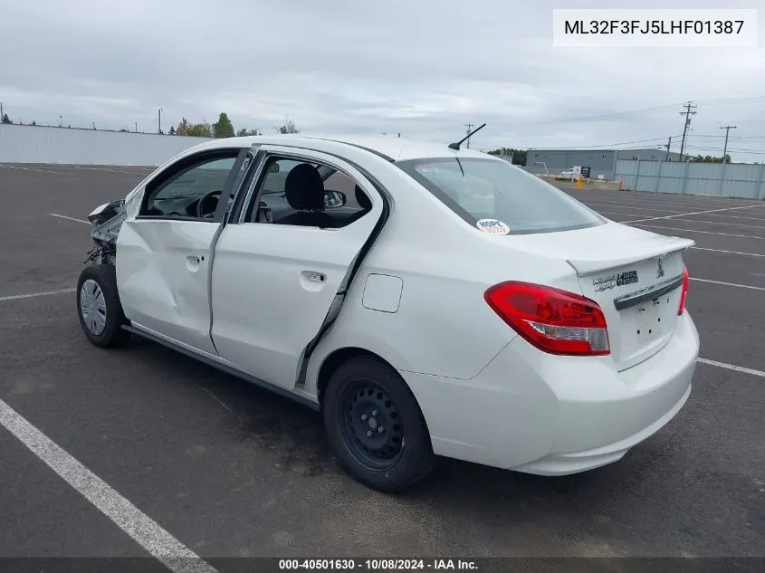 2020 Mitsubishi Mirage G4 Es VIN: ML32F3FJ5LHF01387 Lot: 40501630