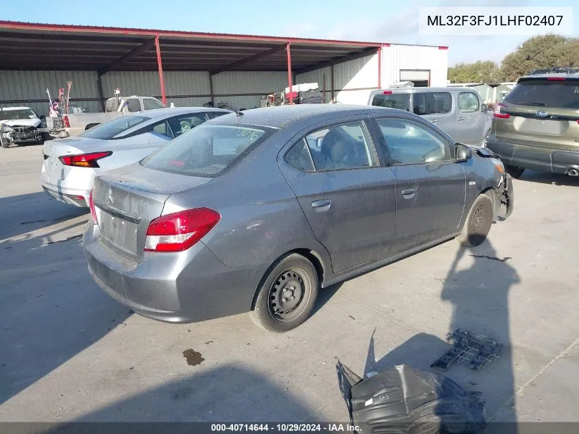 2020 Mitsubishi Mirage G4 Es VIN: ML32F3FJ1LHF02407 Lot: 40714644