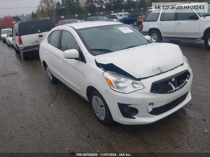 2020 Mitsubishi Mirage G4 Es VIN: ML32F3FJ2LHF03243 Lot: 40762630