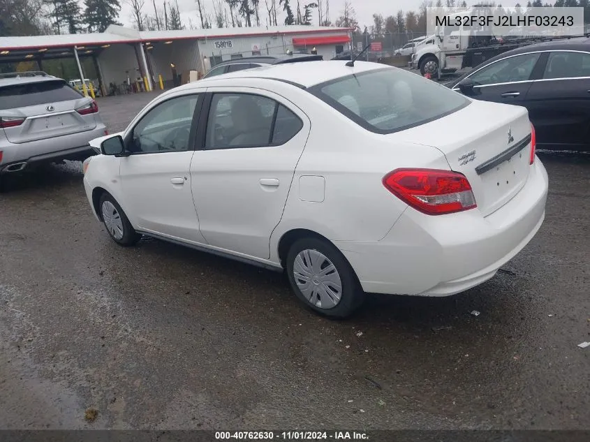 2020 Mitsubishi Mirage G4 Es VIN: ML32F3FJ2LHF03243 Lot: 40762630