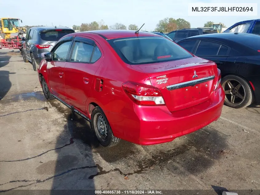 2020 Mitsubishi Mirage G4 Es VIN: ML32F3FJ8LHF02694 Lot: 40885738