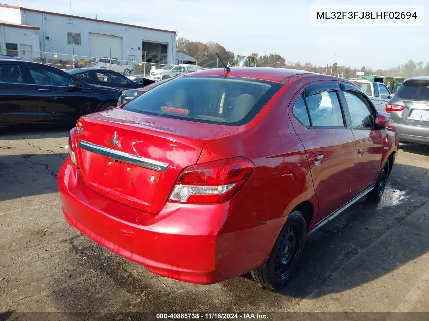 2020 Mitsubishi Mirage G4 Es VIN: ML32F3FJ8LHF02694 Lot: 40885738