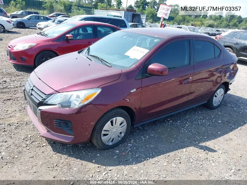 2021 Mitsubishi Mirage G4 Carbonite Edition/Es/Le VIN: ML32FUFJ7MHF03357 Lot: 40189424