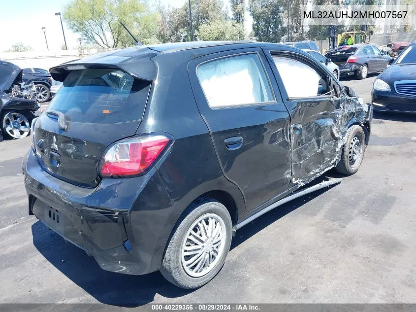 2021 Mitsubishi Mirage Carbonite Edition/Es/Le VIN: ML32AUHJ2MH007567 Lot: 40229356