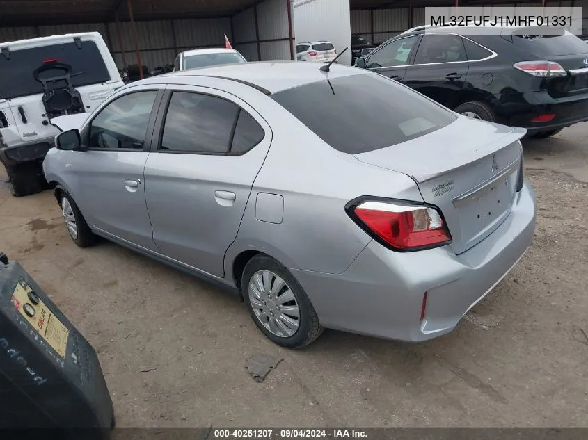 2021 Mitsubishi Mirage G4 Carbonite Edition/Es/Le VIN: ML32FUFJ1MHF01331 Lot: 40251207