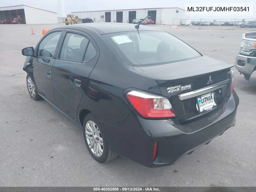 2021 Mitsubishi Mirage G4 Carbonite Edition/Es/Le VIN: ML32FUFJ0MHF03541 Lot: 40352588