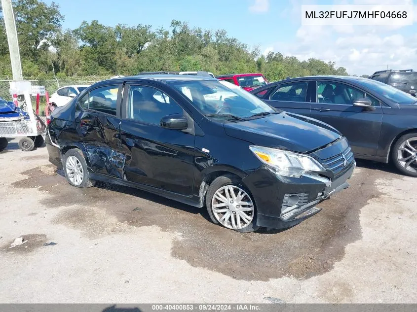 2021 Mitsubishi Mirage G4 Carbonite Edition/Es/Le VIN: ML32FUFJ7MHF04668 Lot: 40400853