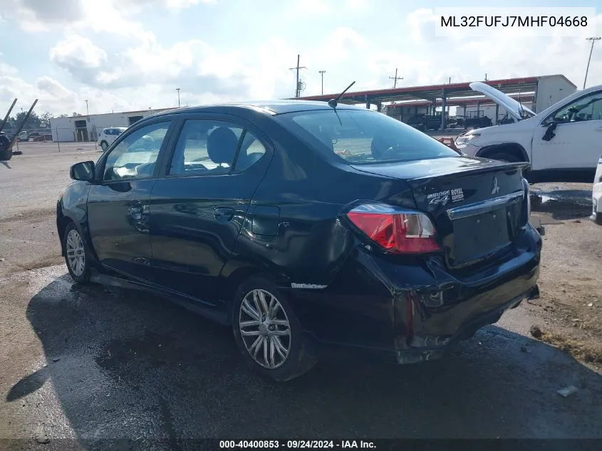 2021 Mitsubishi Mirage G4 Carbonite Edition/Es/Le VIN: ML32FUFJ7MHF04668 Lot: 40400853