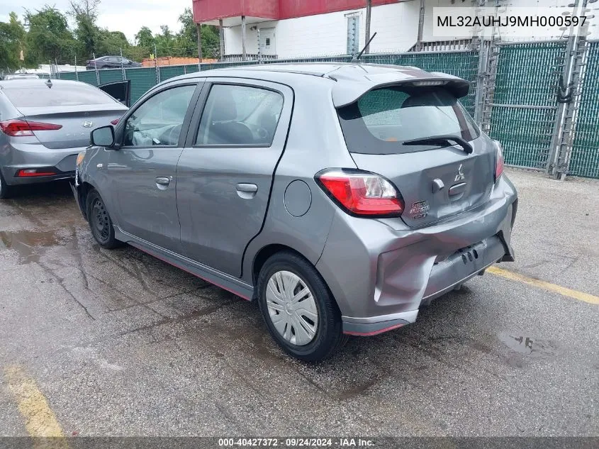 2021 Mitsubishi Mirage Carbonite Edition/Es/Le VIN: ML32AUHJ9MH000597 Lot: 40427372