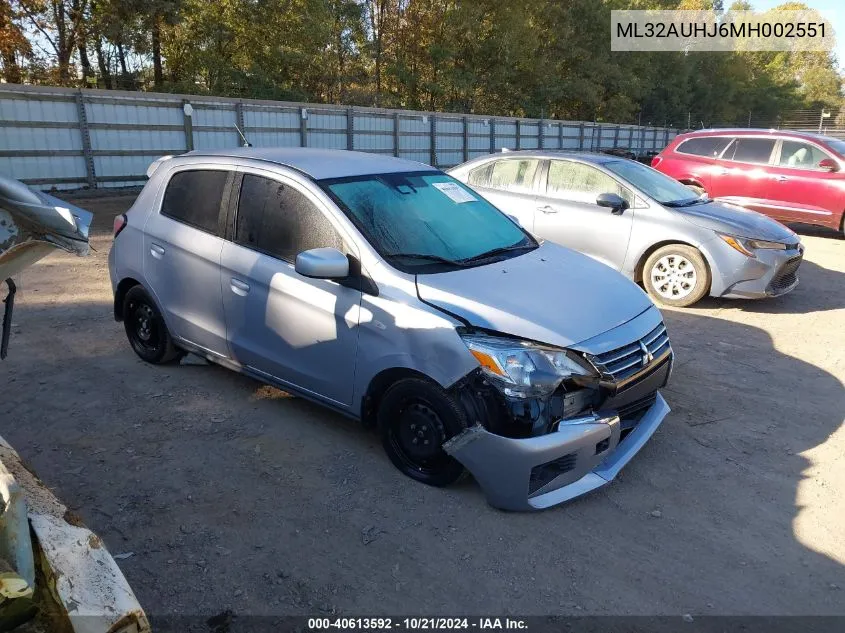 2021 Mitsubishi Mirage Es/Le/Carbonite Edition VIN: ML32AUHJ6MH002551 Lot: 40613592