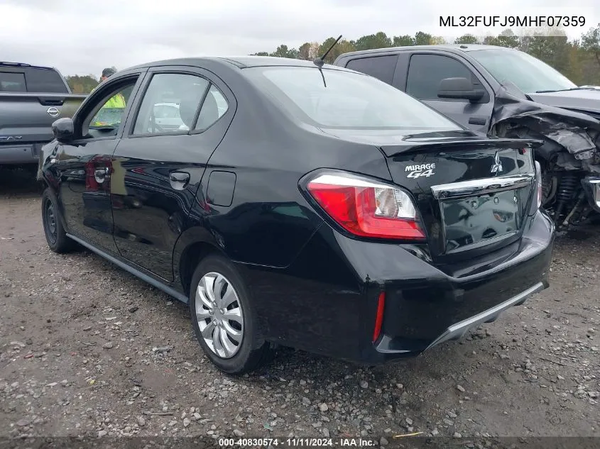 2021 Mitsubishi Mirage G4 Es/G4 Le/G4 Carbonite Edition VIN: ML32FUFJ9MHF07359 Lot: 40830574