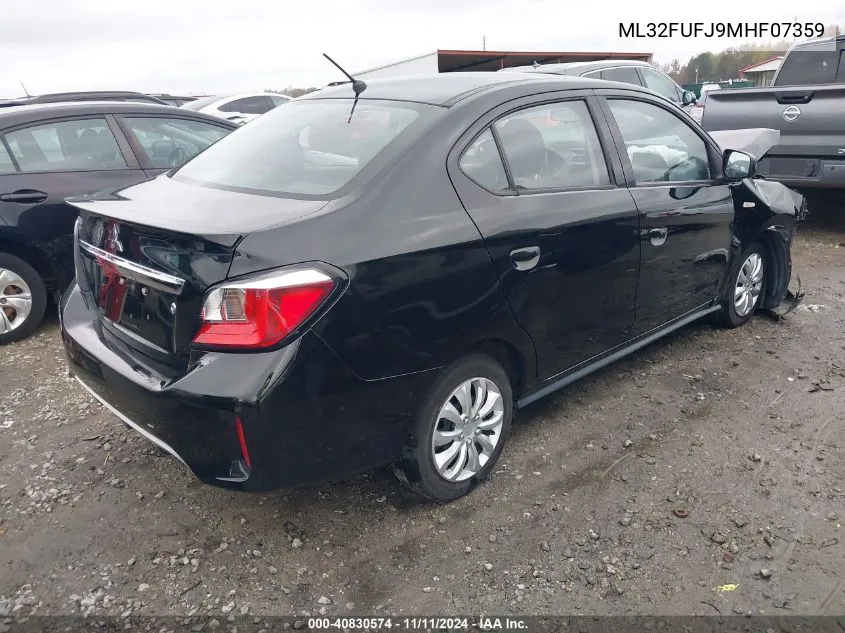 2021 Mitsubishi Mirage G4 Es/G4 Le/G4 Carbonite Edition VIN: ML32FUFJ9MHF07359 Lot: 40830574