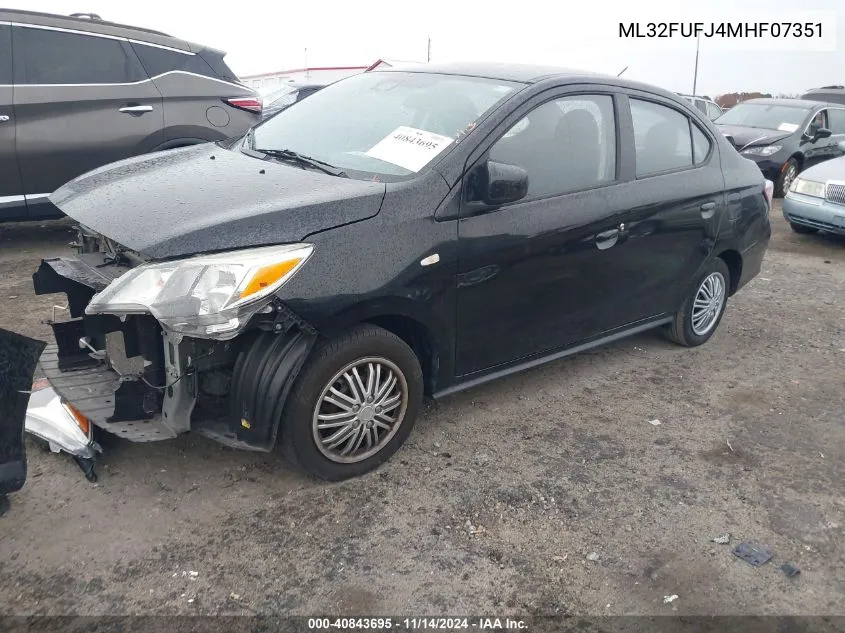 2021 Mitsubishi Mirage G4 Carbonite Edition/Es/Le VIN: ML32FUFJ4MHF07351 Lot: 40843695