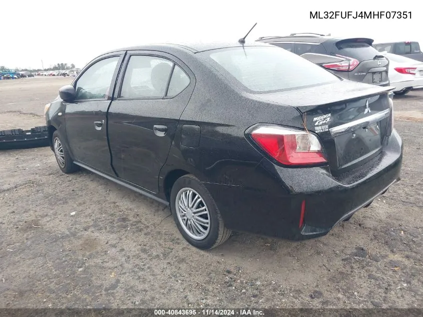 2021 Mitsubishi Mirage G4 Carbonite Edition/Es/Le VIN: ML32FUFJ4MHF07351 Lot: 40843695