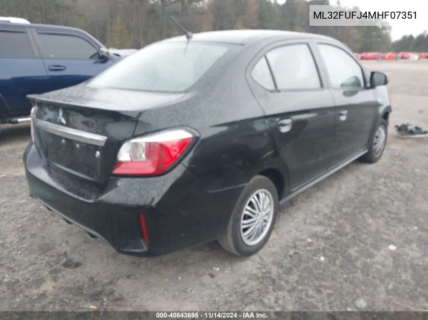 2021 Mitsubishi Mirage G4 Carbonite Edition/Es/Le VIN: ML32FUFJ4MHF07351 Lot: 40843695