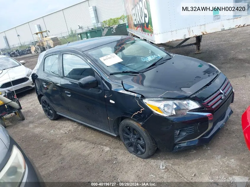 2022 Mitsubishi Mirage Black Edition VIN: ML32AWHJ6NH002420 Lot: 40196727