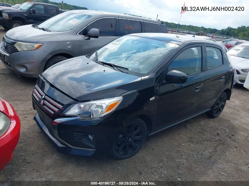 2022 Mitsubishi Mirage Black Edition VIN: ML32AWHJ6NH002420 Lot: 40196727