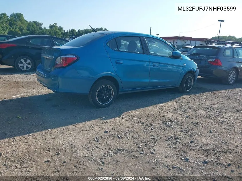 2022 Mitsubishi Mirage G4 Black Edition/Es/Le VIN: ML32FUFJ7NHF03599 Lot: 40292856