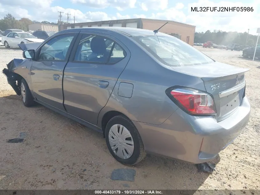 2022 Mitsubishi Mirage G4 Black Edition/Es/Le VIN: ML32FUFJ2NHF05986 Lot: 40433179