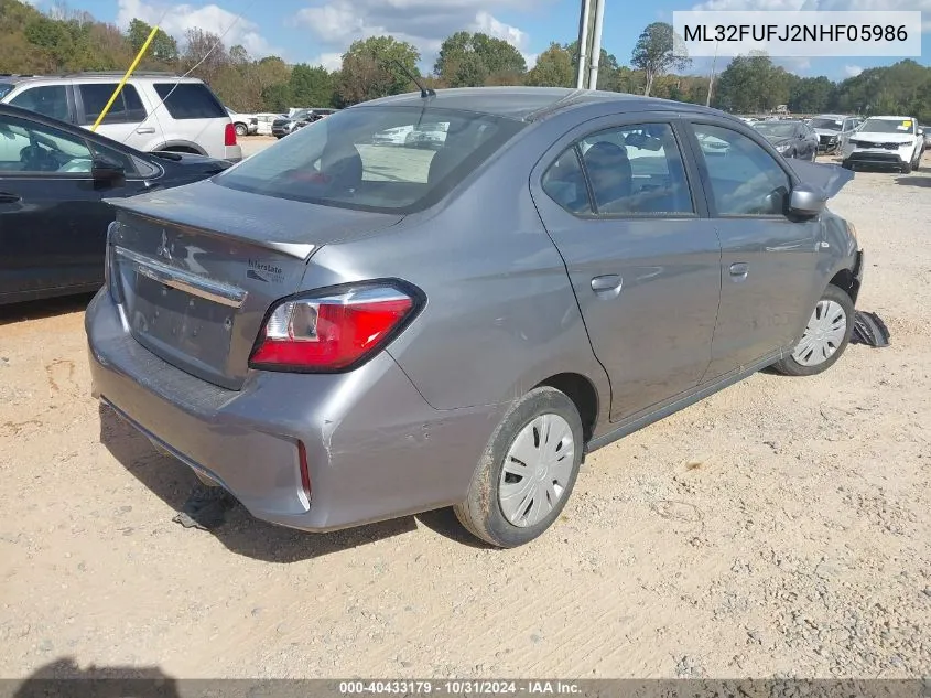 2022 Mitsubishi Mirage G4 Black Edition/Es/Le VIN: ML32FUFJ2NHF05986 Lot: 40433179