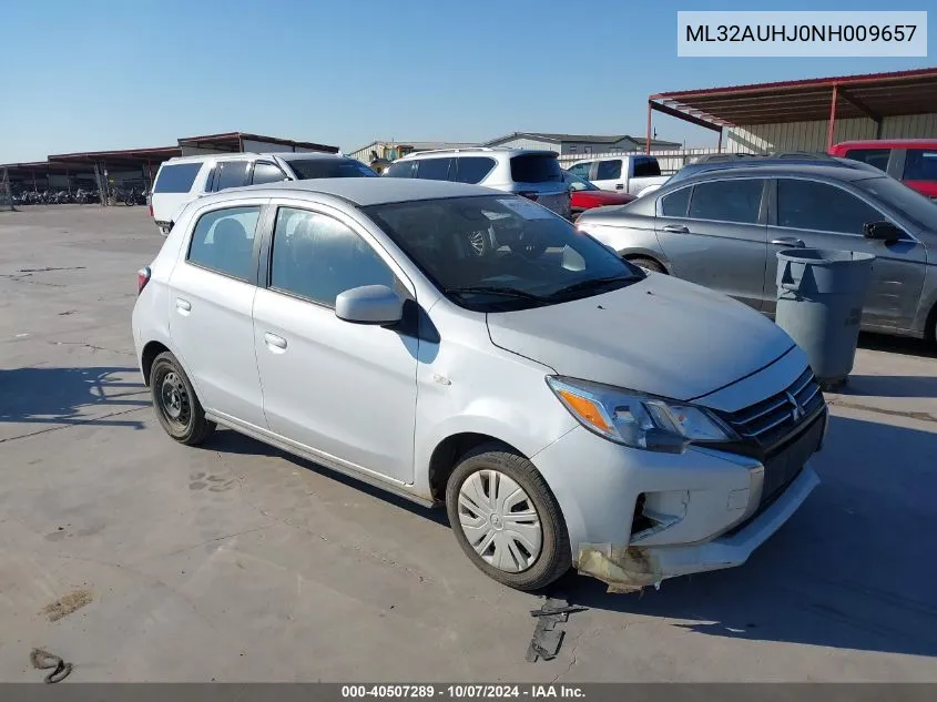 2022 Mitsubishi Mirage Es/Le VIN: ML32AUHJ0NH009657 Lot: 40507289