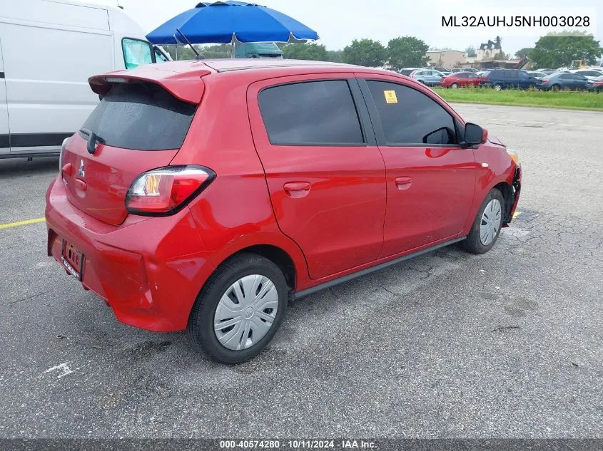 2022 Mitsubishi Mirage Es/Le VIN: ML32AUHJ5NH003028 Lot: 40574280