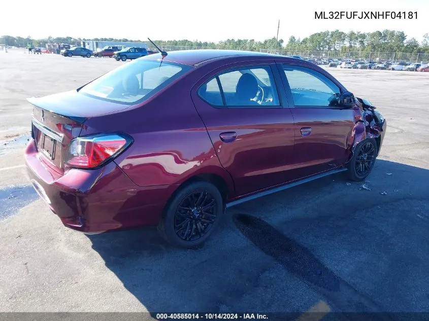 2022 Mitsubishi Mirage G4 Black Edition VIN: ML32FUFJXNHF04181 Lot: 40585014