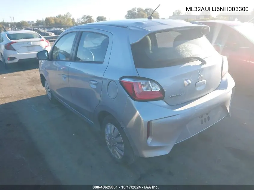 2022 Mitsubishi Mirage Es/Le VIN: ML32AUHJ6NH003300 Lot: 40625081