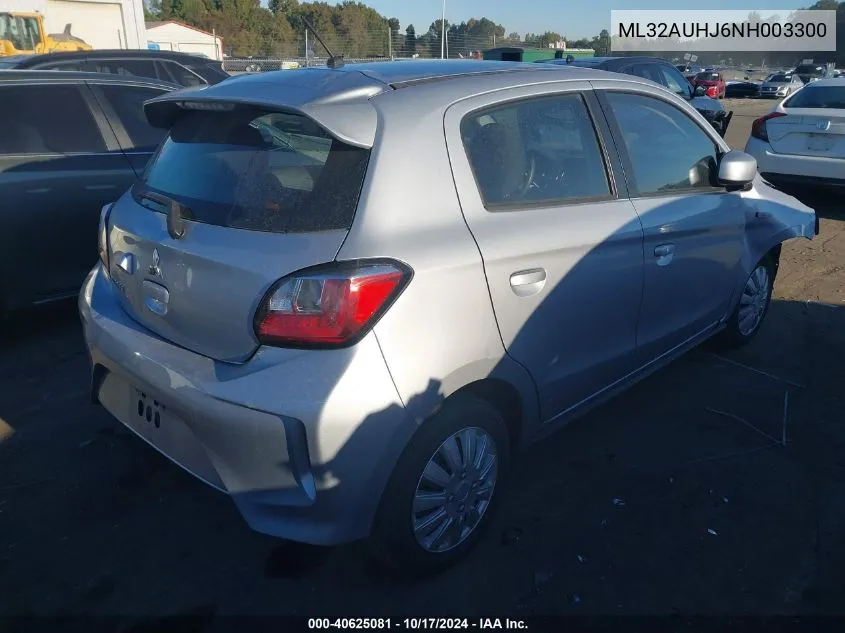 2022 Mitsubishi Mirage Es/Le VIN: ML32AUHJ6NH003300 Lot: 40625081