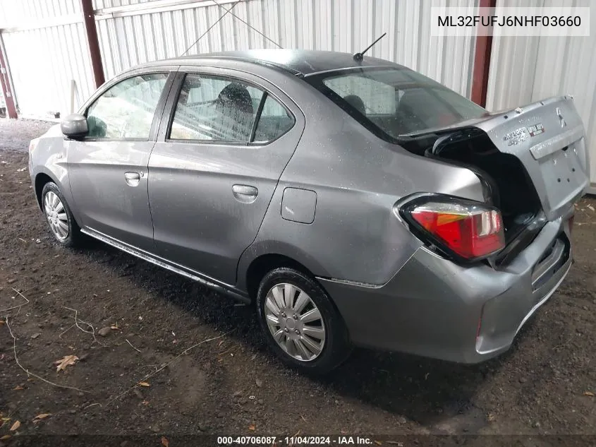 2022 Mitsubishi Mirage G4 Black Edition/Es/Le VIN: ML32FUFJ6NHF03660 Lot: 40706087