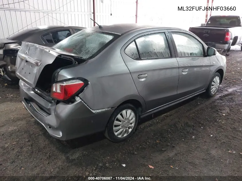 2022 Mitsubishi Mirage G4 Black Edition/Es/Le VIN: ML32FUFJ6NHF03660 Lot: 40706087