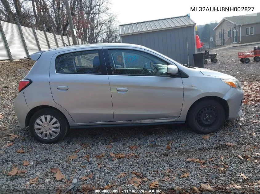 2022 Mitsubishi Mirage Es/Le VIN: ML32AUHJ8NH002827 Lot: 40889897