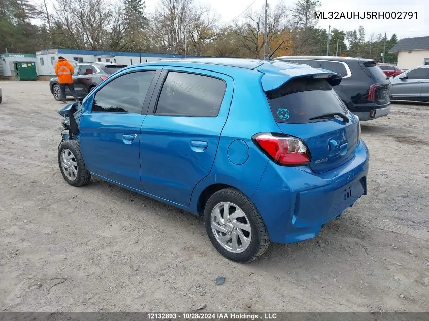 2024 Mitsubishi Mirage VIN: ML32AUHJ5RH002791 Lot: 12132893