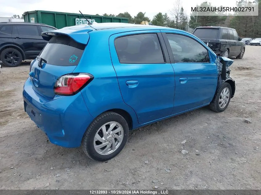 2024 Mitsubishi Mirage VIN: ML32AUHJ5RH002791 Lot: 12132893