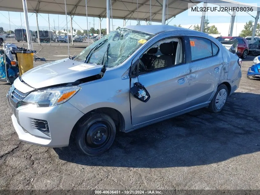 2024 Mitsubishi Mirage G4 G4 Es/G4 Le/G4 Black Edit VIN: ML32FUFJ2RHF08036 Lot: 40636451