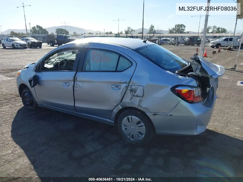 2024 Mitsubishi Mirage G4 G4 Es/G4 Le/G4 Black Edit VIN: ML32FUFJ2RHF08036 Lot: 40636451