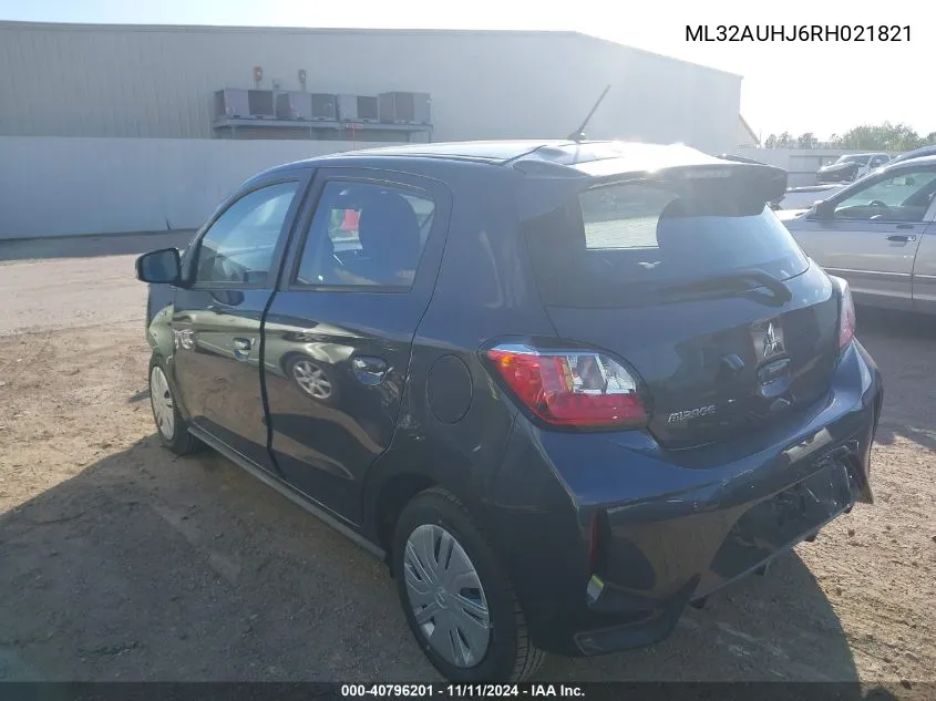 2024 Mitsubishi Mirage Es/Le VIN: ML32AUHJ6RH021821 Lot: 40796201