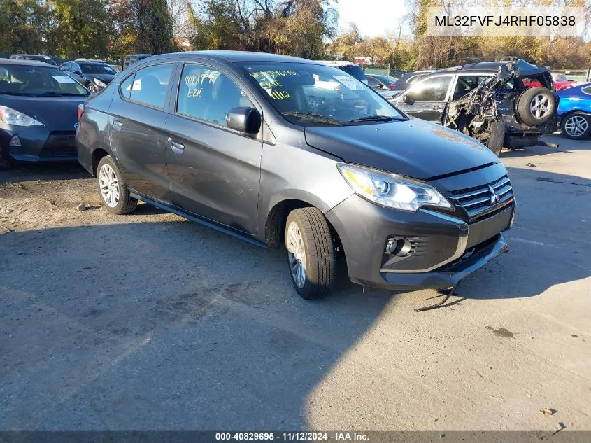 2024 Mitsubishi Mirage G4 Se VIN: ML32FVFJ4RHF05838 Lot: 40829695