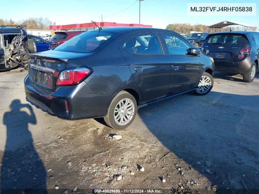 2024 Mitsubishi Mirage G4 Se VIN: ML32FVFJ4RHF05838 Lot: 40829695